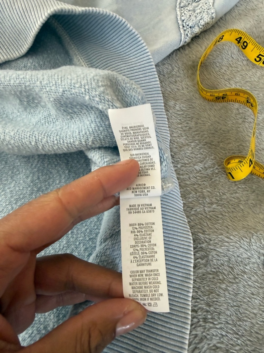 Aerie Hey Crochet Sweatshirt Cloud Wash Blue Long Sleeve Size S Cozy Lounge - Picture 12 of 13